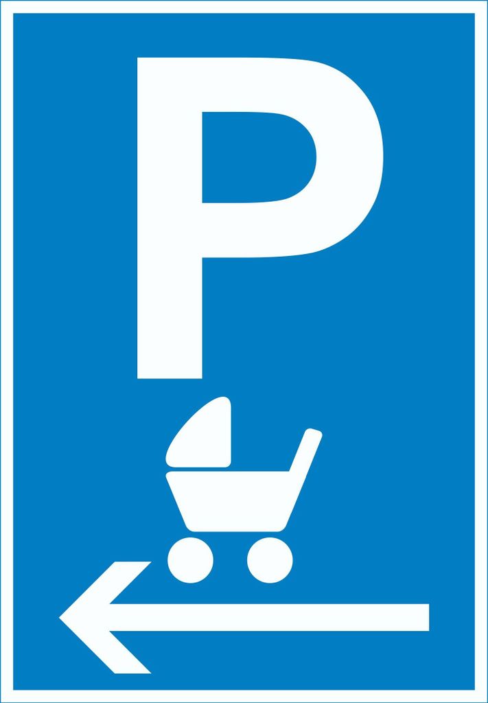 Kinderwagen Parkplatz links Schild A5 Rückseite selbstklebend