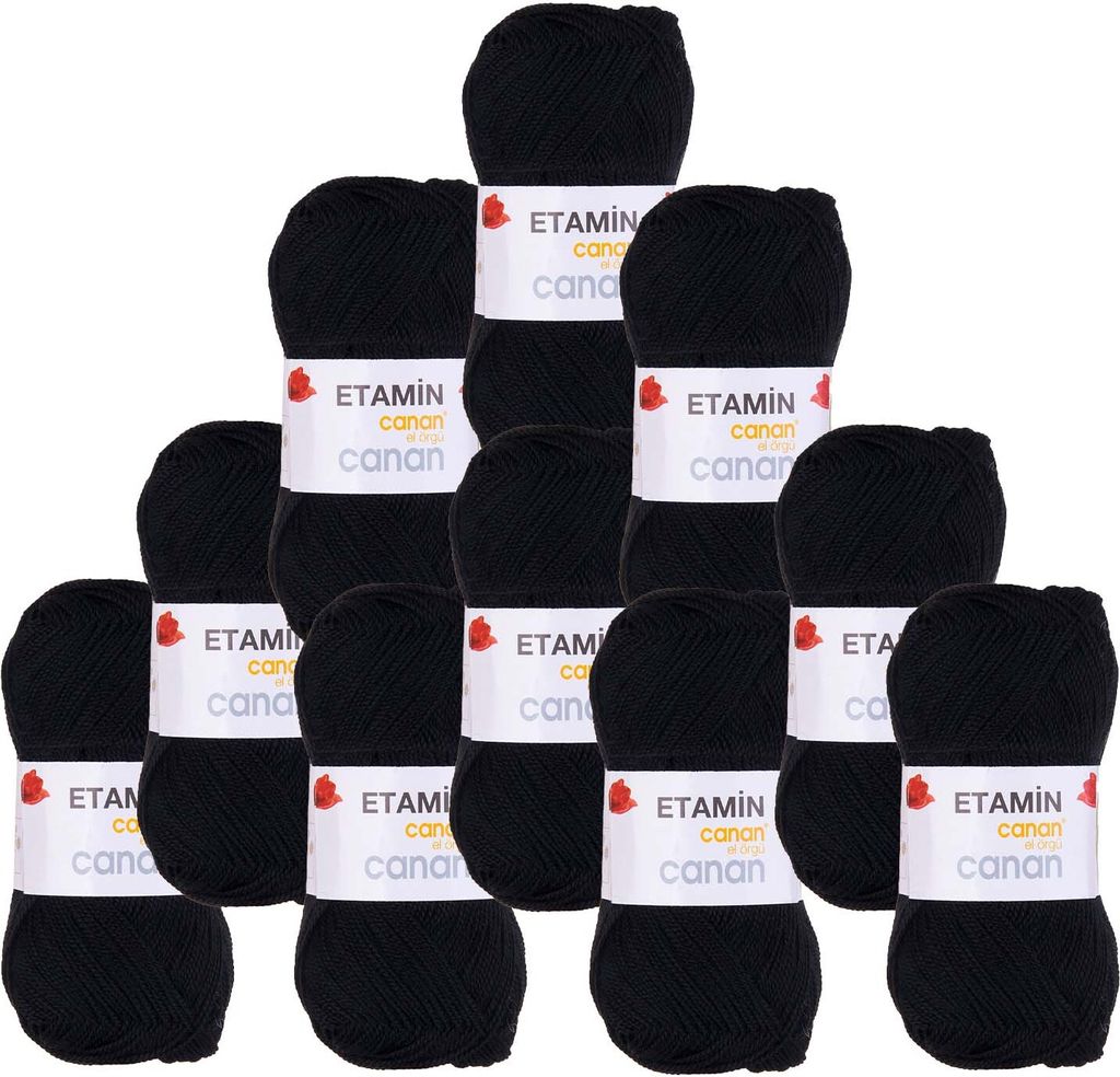 10 x 30g Etamin Canan uni Strickgarn Sommerwolle, Häkelgarn, Farbwahl, Farbe:E-102 schwarz