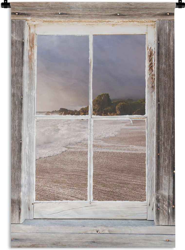 MuchoWow Wandteppich Wandbehang Durchblick - Holz - Strand 60x90 cm Tapisserie Dekoration Wandtuch - Foto-Teppich - Abwaschbar