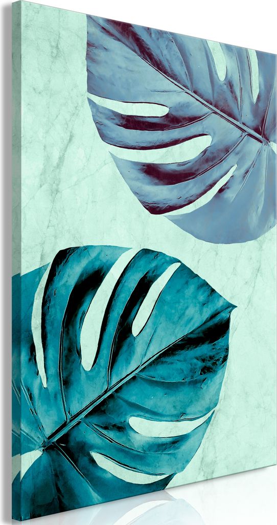 Italienischer Leinwand Leinwandbild - Tropical Turquoise (1 Part) Vertical 60x90 cm Blätter b-A-0659-b-a
