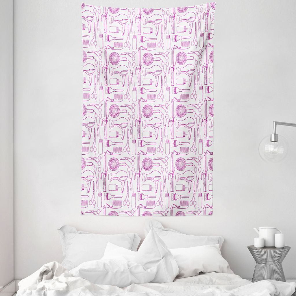 ABAKUHAUS Friseur Wandteppich und Tagesdecke, Friseurbedarf aus Weiches Mikrofaser Stoff Waschbar ohne Verblassen Digitaldruck, 140 x 230 cm, Dunkl...