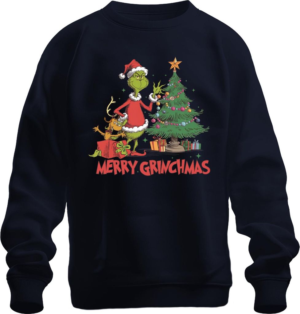 Merry Grinchmas Grinch Weihnachtsbaum Geschenke Weihnachten Uni Sweatshirt Pullover, Navy, L