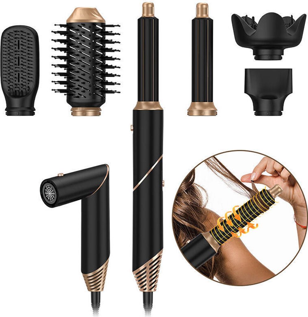 6 in 1 Hairstyler, Heißluftbürste Volumen Föhnbürste Warmluftbürste Set, Haar Lockenstab