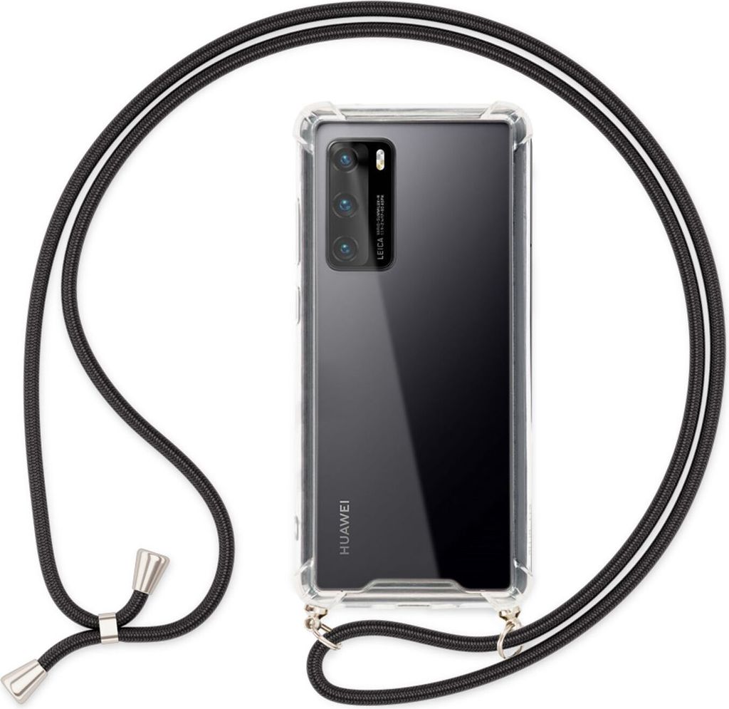 NALIA Handy Hülle mit Kette für Huawei P40, Necklace Hard Case Umhänge Cover Schwarz