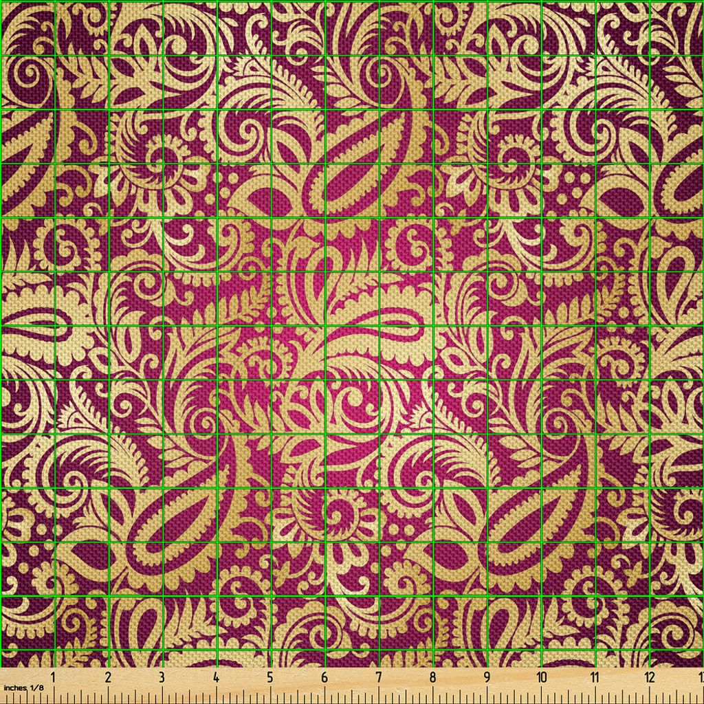 ABAKUHAUS Gelbes Damast Satin Stoff als Meterware, Ost-orientalische Art-Hand gezeichnetes wiederholendes Paisley-Blatt-Muster, 2 M (148 x 200 cm),...