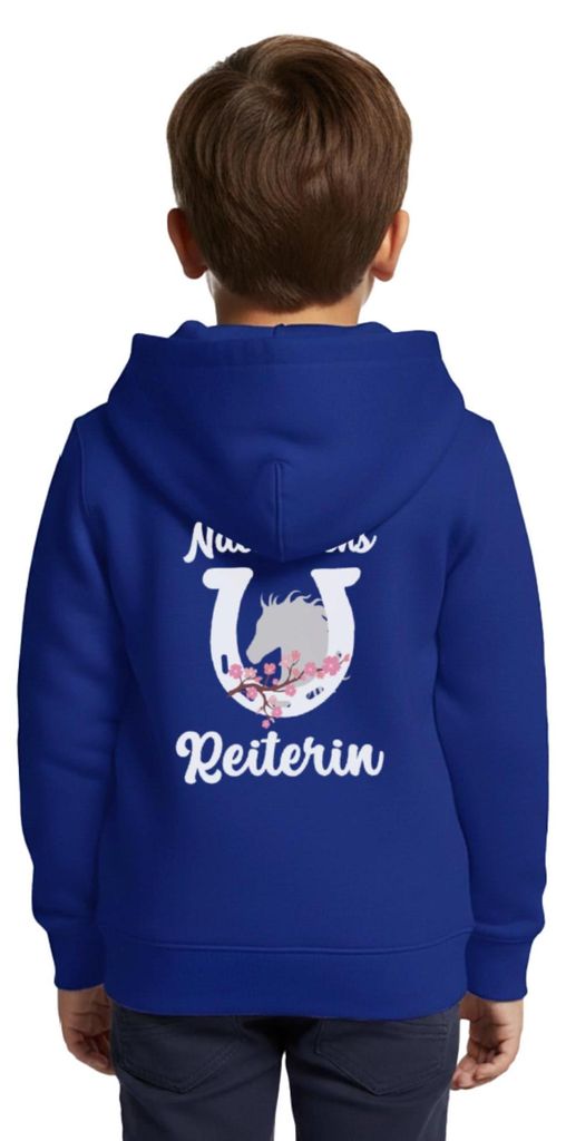Spreadshirt Nachwuchs Reiterin | Hufeisen Pferdeliebe Kinder Premium Organic Zip Hoodie, 110/116 (4 Jahre), Royalblau