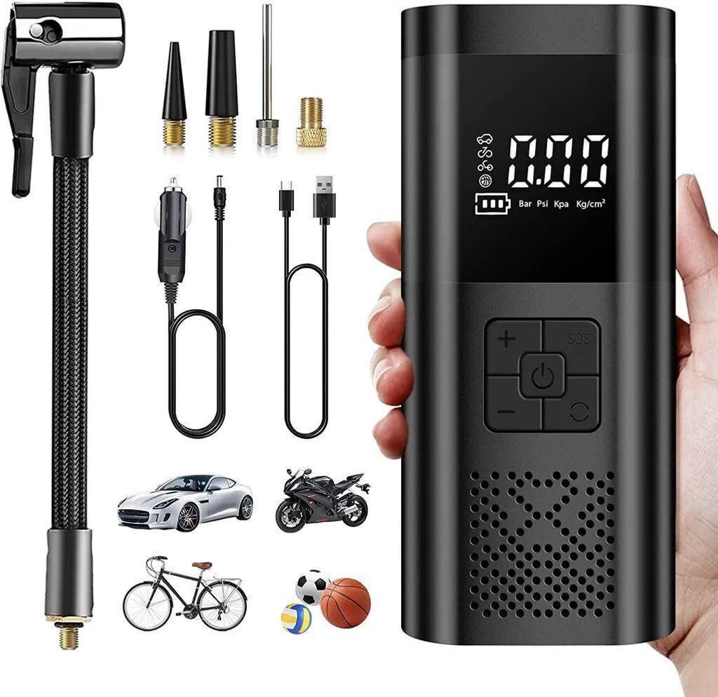OKWISH Elektrische Luftpumpe mit 6000mAh Akku, 150PSI Tragbar Fahrradpumpe für Alle Ventile mit Digital LCD LED Licht Mini Kompressor für Fahrrad...