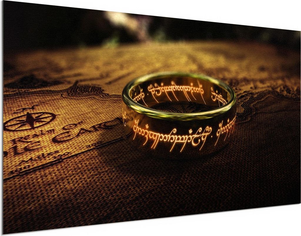 DEQORI Alu-Dibond Bild Gold 100x50 cm 'Der eine Ring (HdR)' Wandbild Metall dünn Design