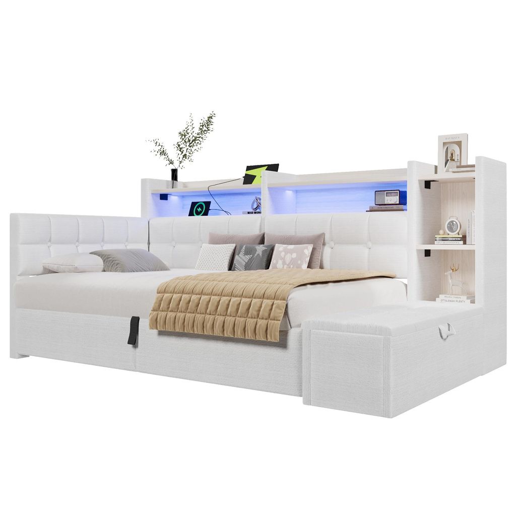 Stauraumbett mit LED-Beleuchtung, Aufbewahrung, Lattenrost, Produktbild 