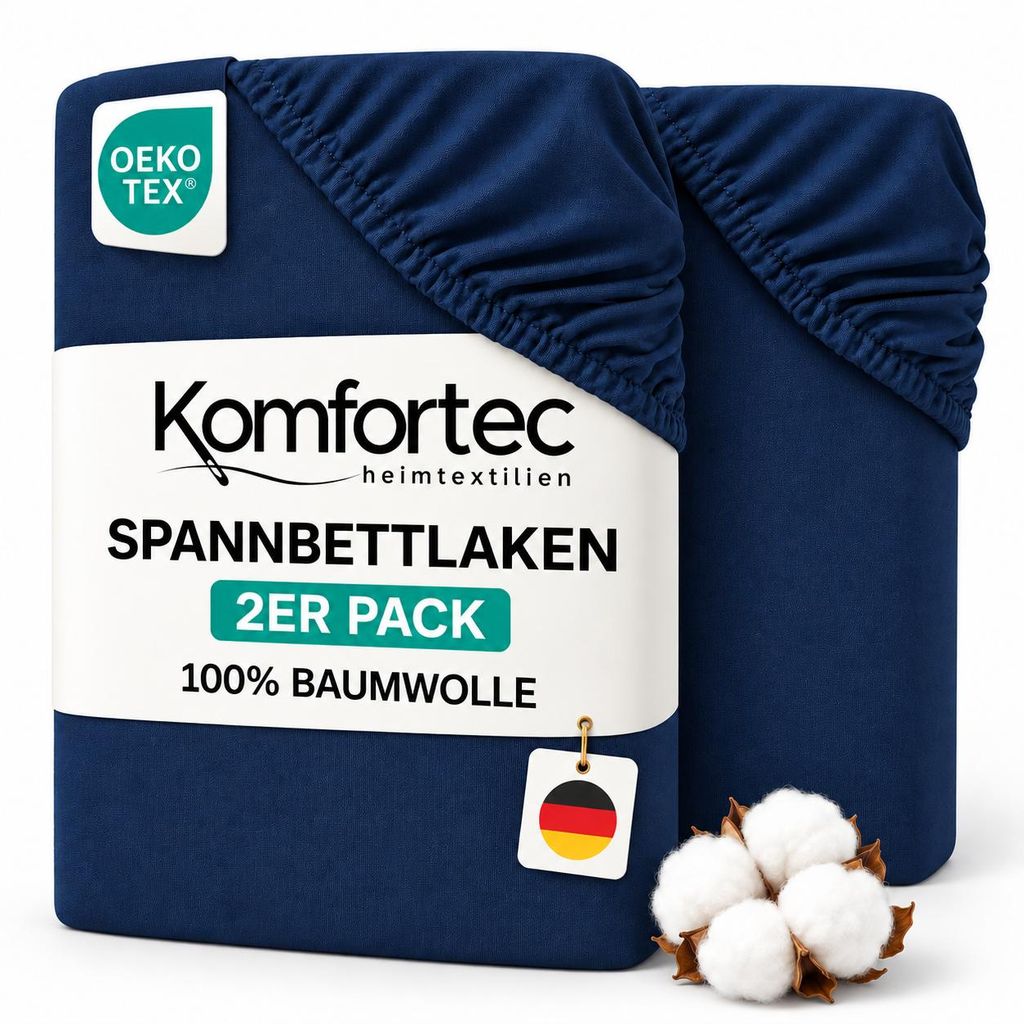 Komfortec 2er Pack Jersey Spannbettlaken 90x200 cm, 100% Produktbild 