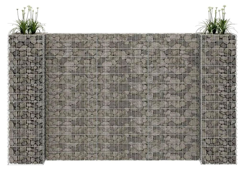 H-förmiger Gabionen-Pflanzkorb aus Metall, Hochbeet, Gabionen-Zaun, Steinkorb Blumenkasten, Pflanzkübel, Gabionen Hochbeet, Stahldraht 260x40x150 cm