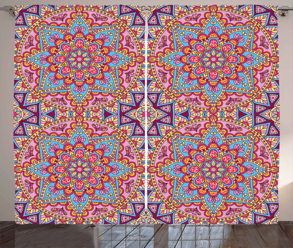 Rideau Mandala Violet pour Salon Style Bohème 280x225 cm Pose Rapide