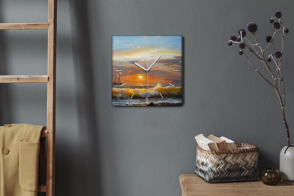 Coloray Hodiny Unikátní 30x30 cm Tiché hodiny Pro obývací pokoj a kuchyň Nástěnné hodiny Plátno Bílé ručičky hodin - Pobřežní zá...