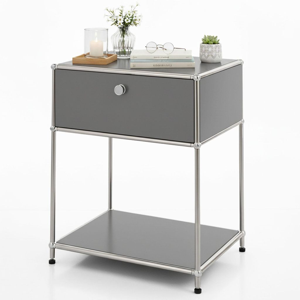 Floordirekt Beistelltisch Concept Epure MK-139, B50×T40×H65 cm, Grau, verschließbare Schublade, modulares & kratzfestes Regal, Metallgestell