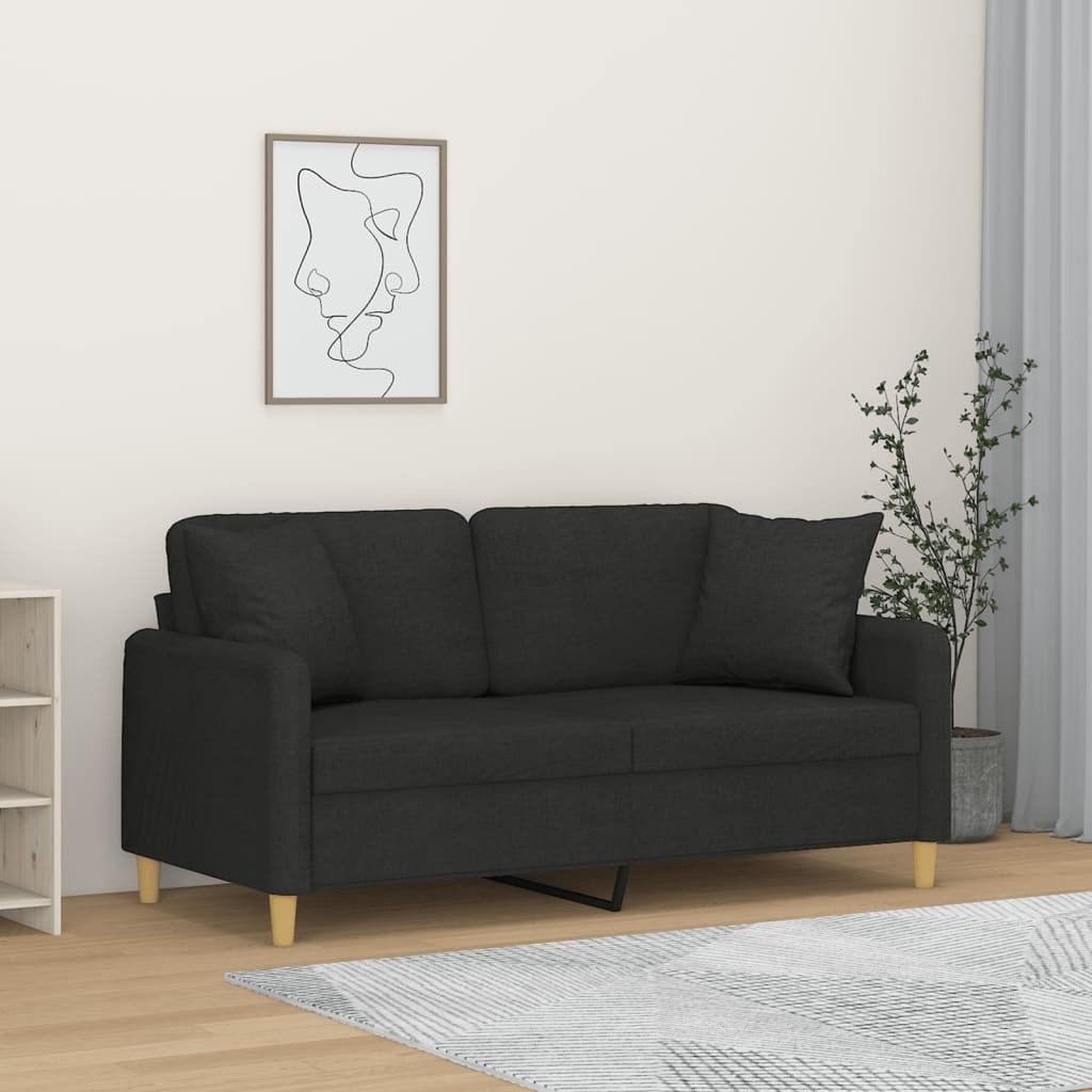Maison Exclusive - 2-Sitzer-Sofa mit Zierkissen Schwarz 140 cm Stoff