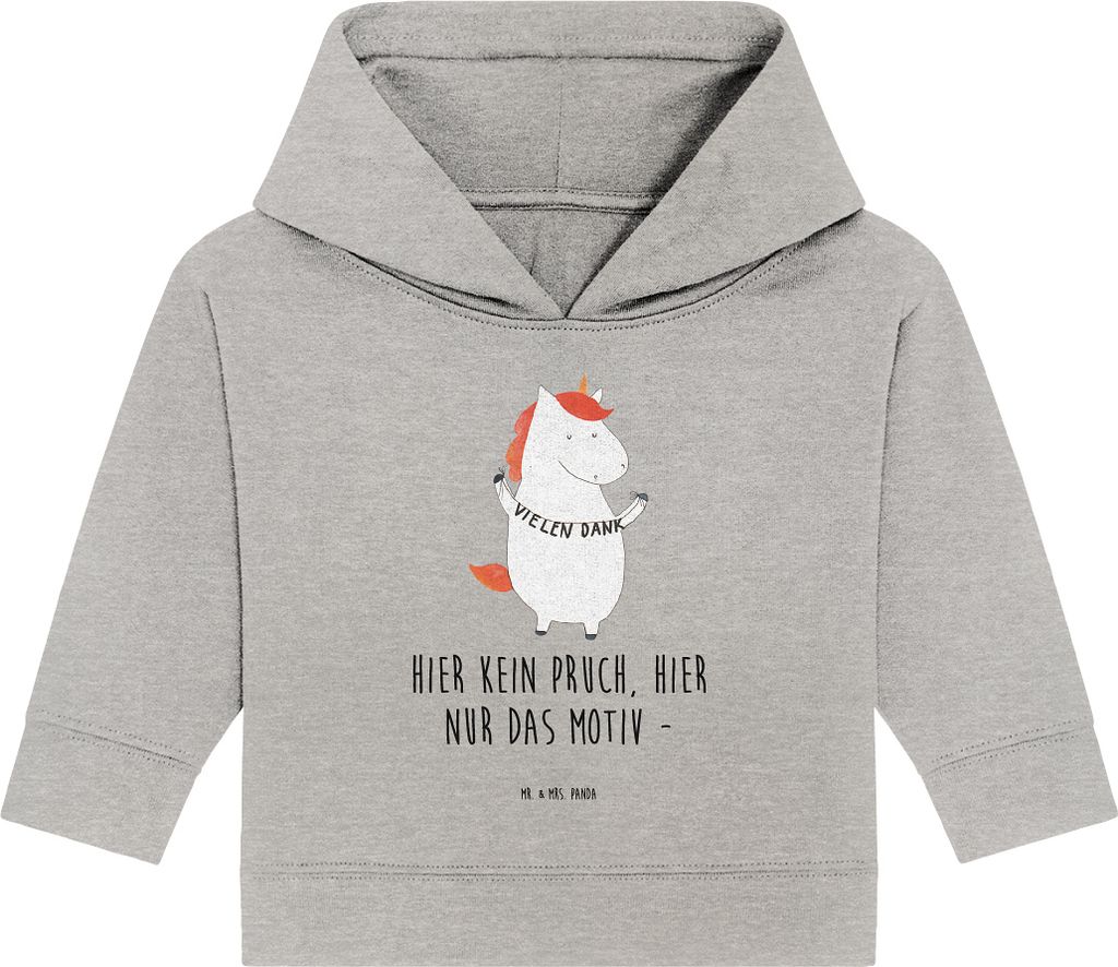 Mr. & Mrs. Panda Organic Baby Hoodie Einhorn Dankeschön 12. - 18. Monat - Heather Grey - Geschenk, Unicorn, Kapuzenshirt, Danksagung, Kapuzensweat...
