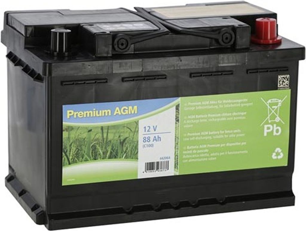 Kerbl Premium AGM Batterie 88 AH (C100), hohe Leistungsfähigkeit, 442064