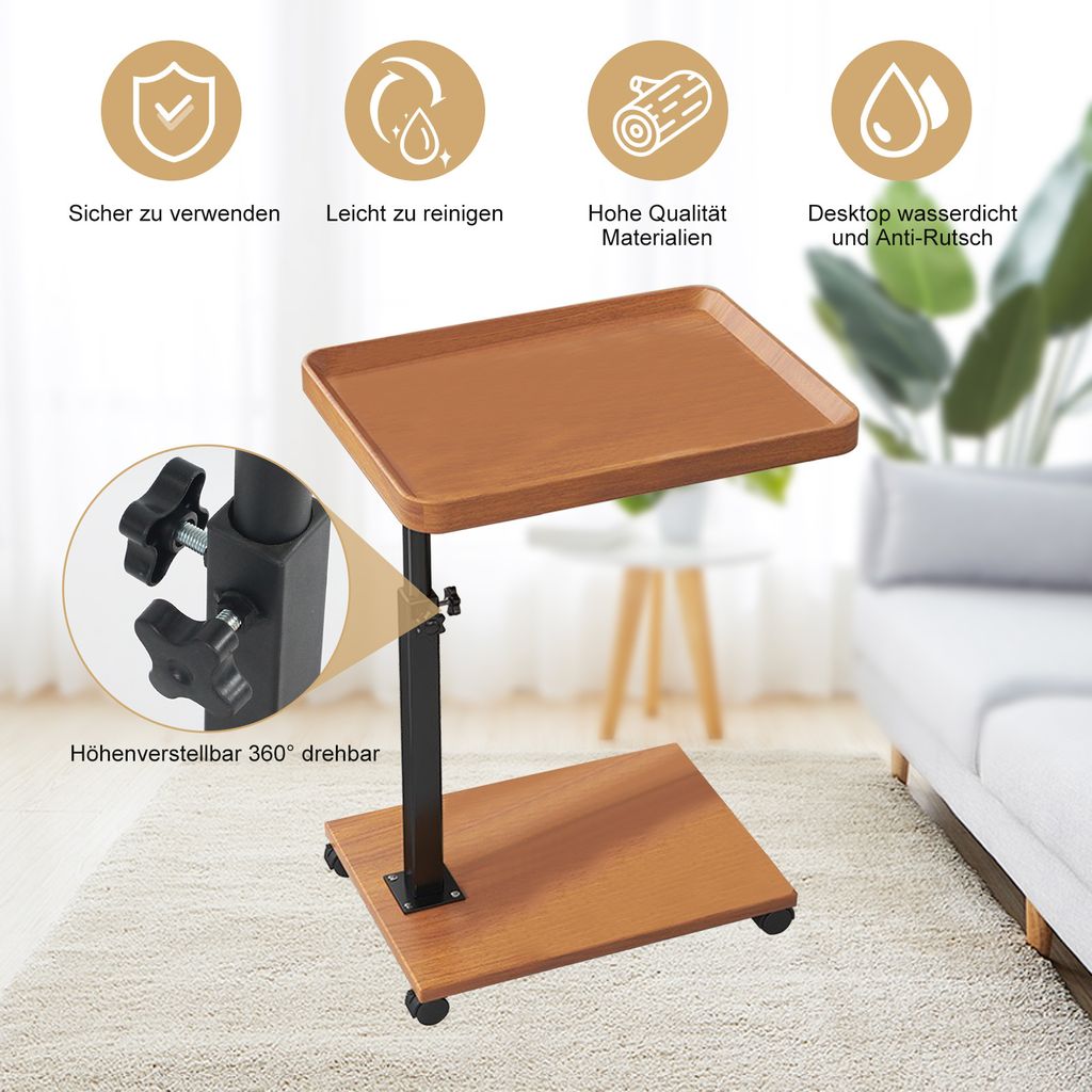 Beistelltisch mit Rollen Höhenverstellbar (45-80cm) Holz