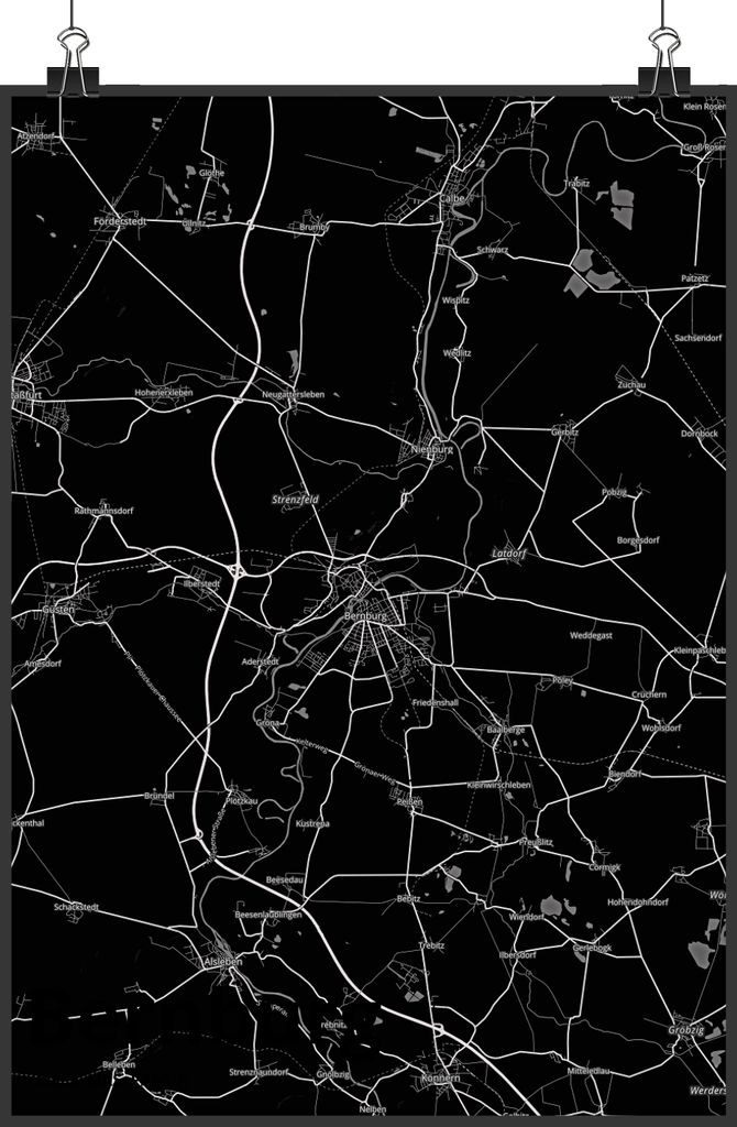 Mr. & Mrs. Panda Bild Bernburg DIN A1 - Geschenk, Plakat, wanddeko, kunstdruck poster, Stadt Dorf Karte Landkarte Map Stadtplan, Wandbild, wanddruck