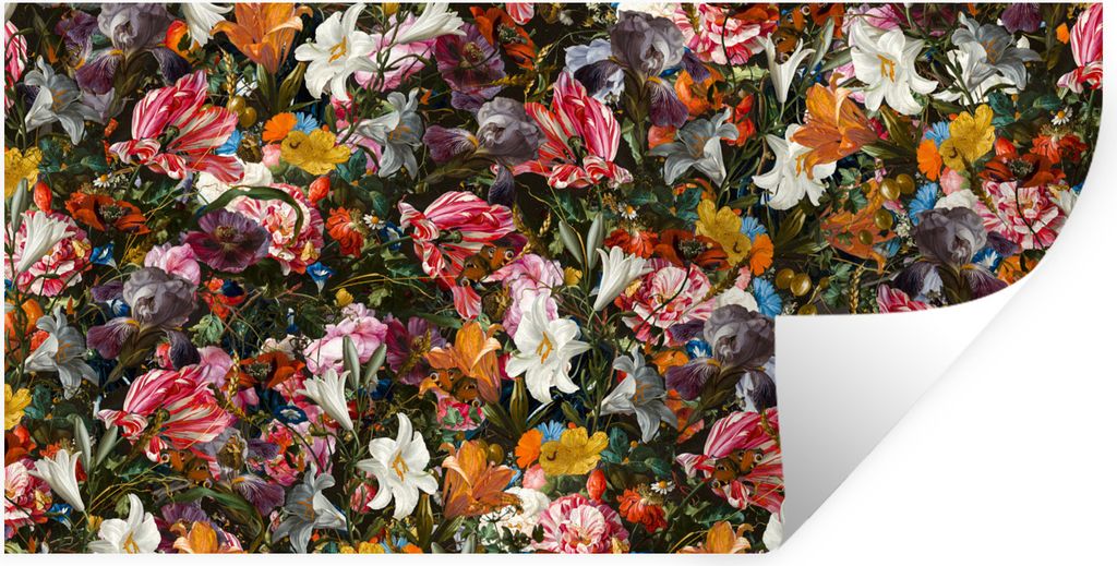 MuchoWow Wandtattoo Wandsticker Wandaufkleber Blumen - Schmetterling - Design - Kunst - Abstrakt - Malerei - Alte Meister 120x60 cm Selbstklebend...