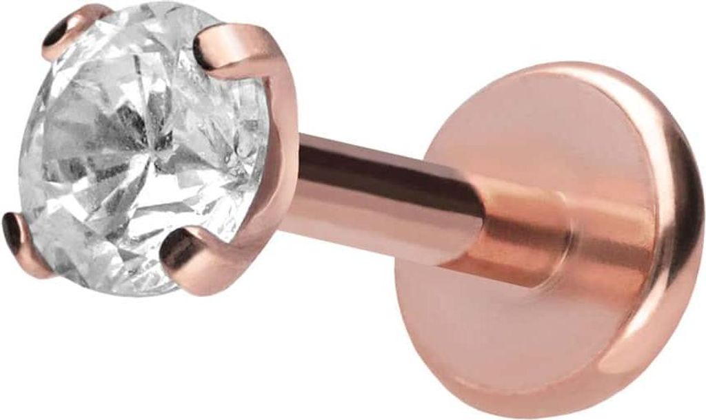 Ohrpiercing, Nasenpiercing Titan Labret mit Push Fit EINGEFASSTER KRISTALL RoséGold Stablänge: 8mm | Stabstärke: 1mm | Kristallgröße: 3mm