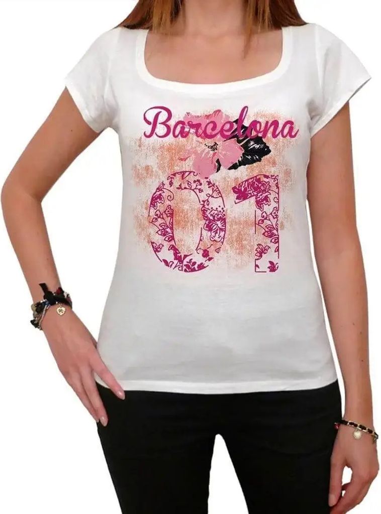 Damen Grafik T-Shirt 01 Barcelona Geschenk 1. Geburtstag Jahrestag 1 Jahre Jubiläum 1 Jährige Frau Jahrgang 2023 Kurzarm Lustige Druck