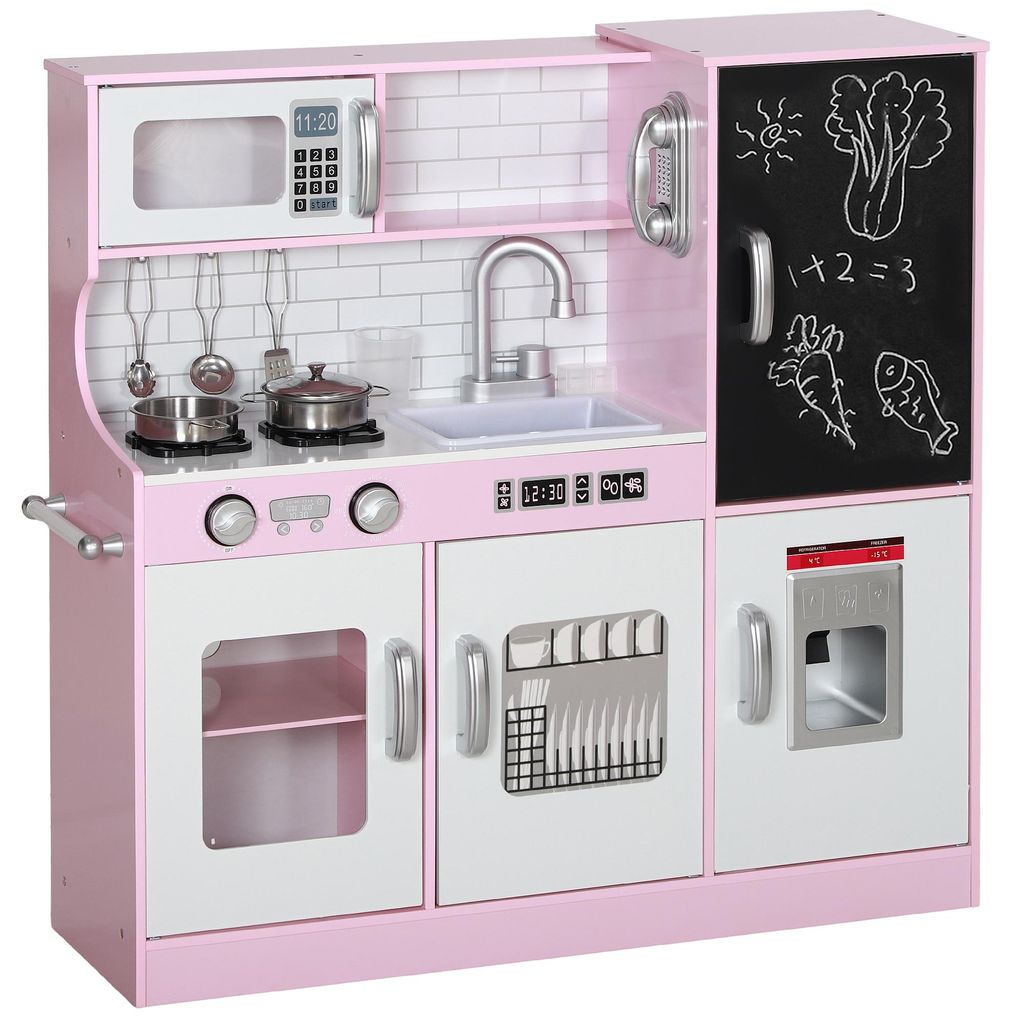 Spielküche Kinder Spielküchen-Set Töpfen Tafel Telefon Eismaschine Herd Pink