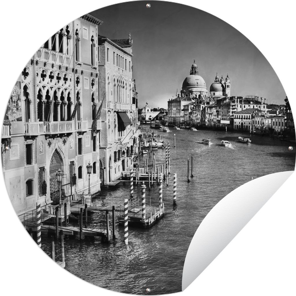 MuchoWow Gartenposter Outdoor-Poster Rund Blick über Venedig in schwarz-weiß Ø 120 cm Gartendeko Rundes Poster draußen