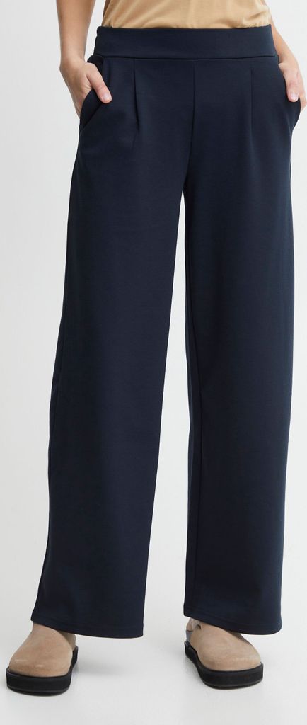 ICHI IHKate Damen Hose Stoffhose Culotte-Hose mit Stretch hoher Elastikbund weiter Schnitt Ziernäthe