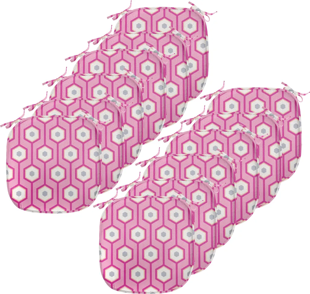 Galette de Chaise Rose à Sangles 40cm Imperméable Motif Hexagonal x12