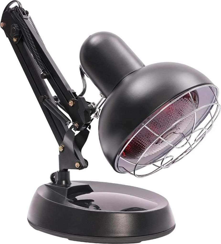 Infrarot-Wärmelampe - Rotlicht-Therapielampe - 150 W - 360° Verstellbar - EU-Stecker 220 V - E27 Fassung - Freistehend - Kabel 1,8 m - Grau-Schwarz
