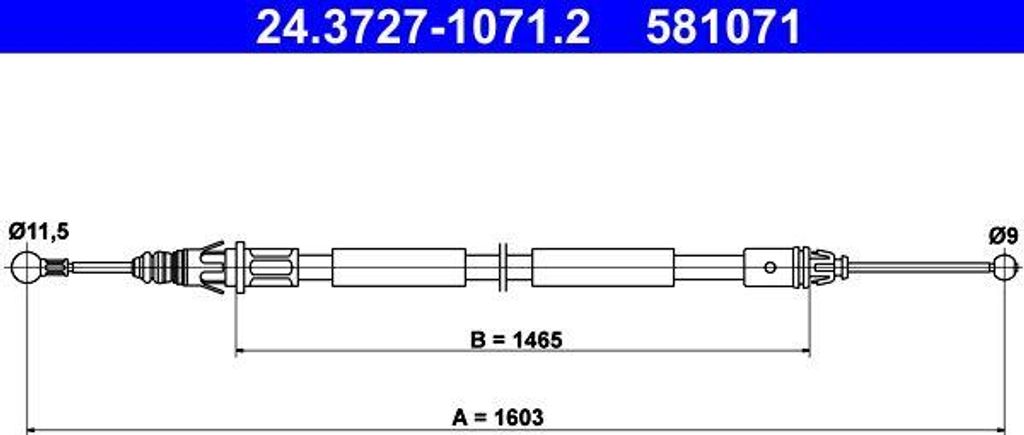 ATE 24.3727-1071.2 Seilzug, Handbremse OE 3653000QAC kompatibel mit Primastar, Vivaro, Trafic
