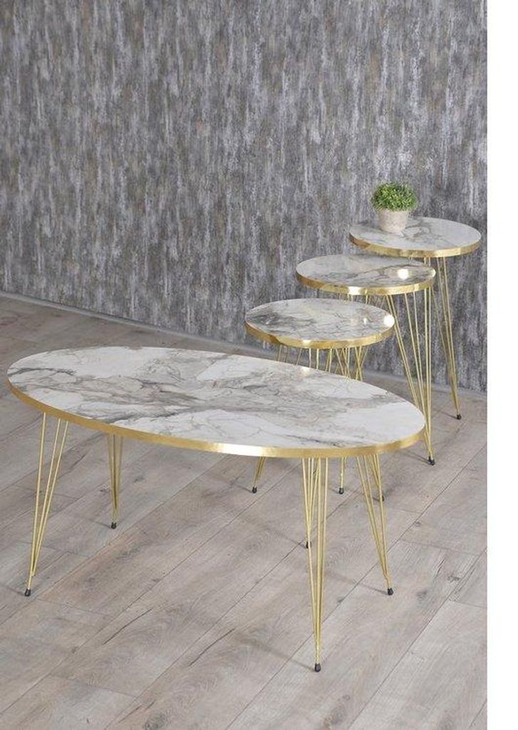 Nestly Beistelltisch-Set 4-teilig Marmoroptik Gold 55 x 47 x 55 cm
