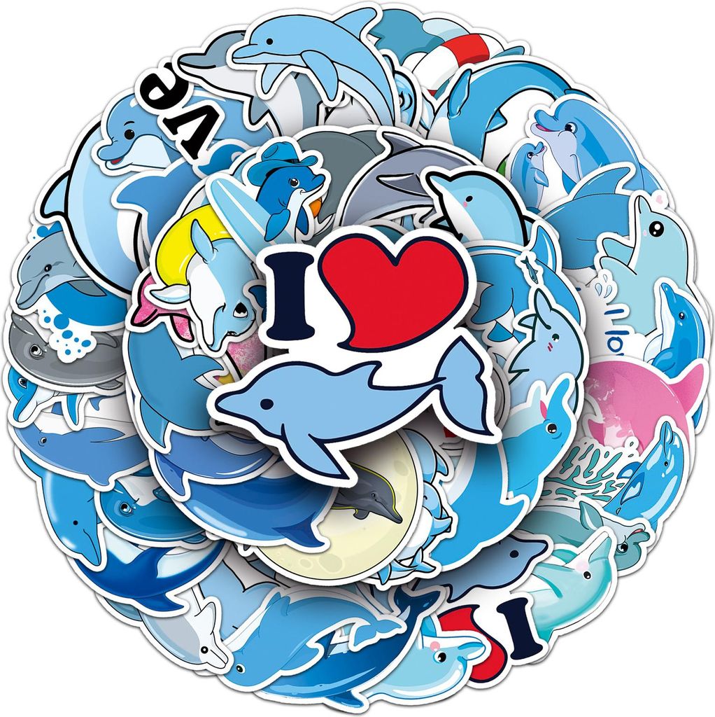 50 Stück Delfin Aufkleber, Meerestiere Sticker Set, Aufkleber für Kühlschrank, Fahrrad, Motorrad, Phone, Skateboard, Laptop, Auto, Erwachsene Ki...