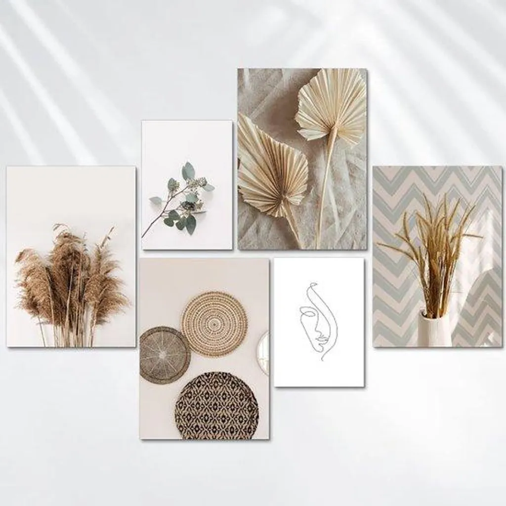Set de décoration murale minimaliste beige 6 cadres formats A4 et A5