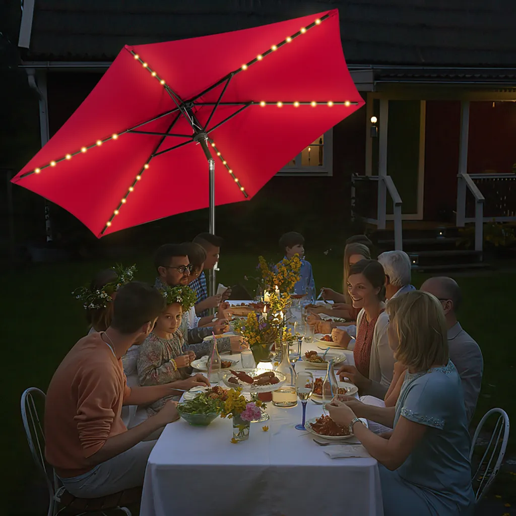 ombrellone karpal 2,7m-3,5m con LED ombrellone solare con manovella UV40+ terrazze ombrellone da esterno, rosso, 2,7m