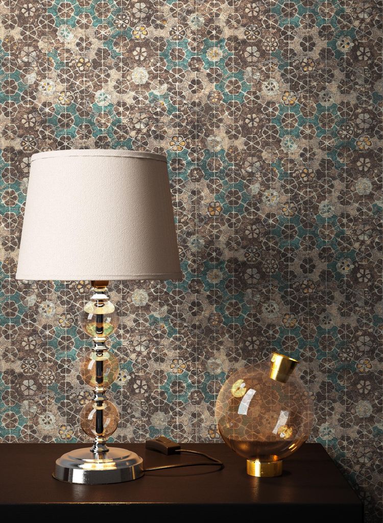 NEWROOM Tapete Grün Vliestapete Mosaik - Fliesenoptik Vintage Braun Blau Fliesen Blumen Muster Floral Blumentapete