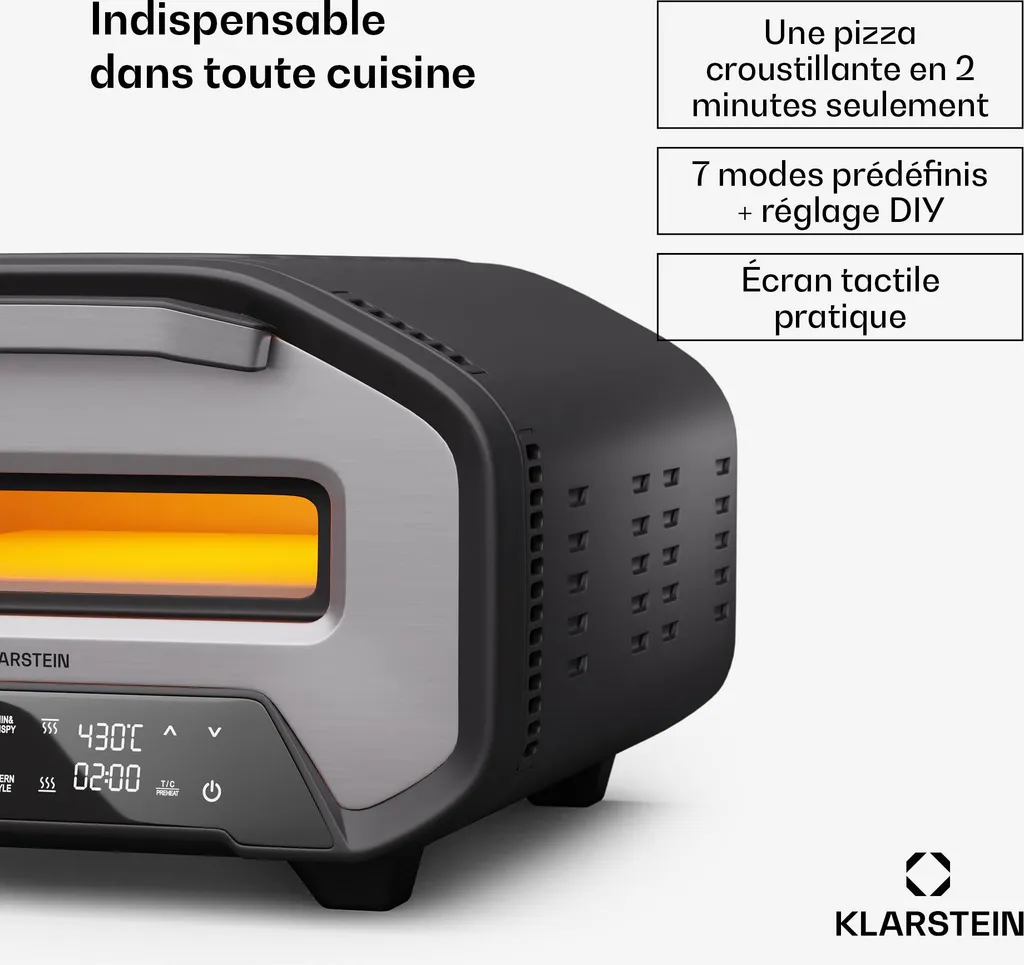 Klarstein Four à Pizza Électrique 1700W 430°C Acier Noir Double Chauffe