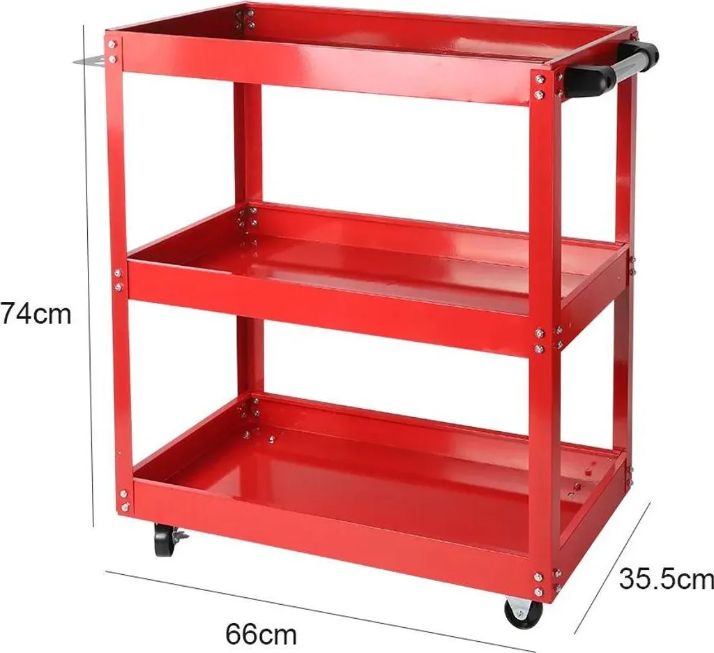 Chariot à outils 3 étagères en acier rouge - Charge 100 kg - 74x66cm