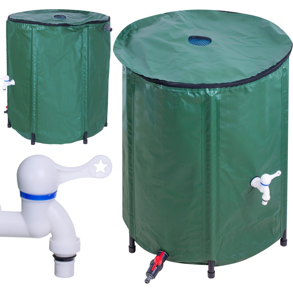 Regenwassertank mit Wasserhahn, Regenwassertonne, zusammenklappbar, 500 Liter