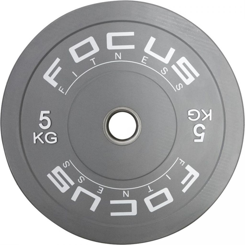 Olympische Hantelscheibe 50 mm - Focus Fitness Bumper Platte - 5 kg - Grau