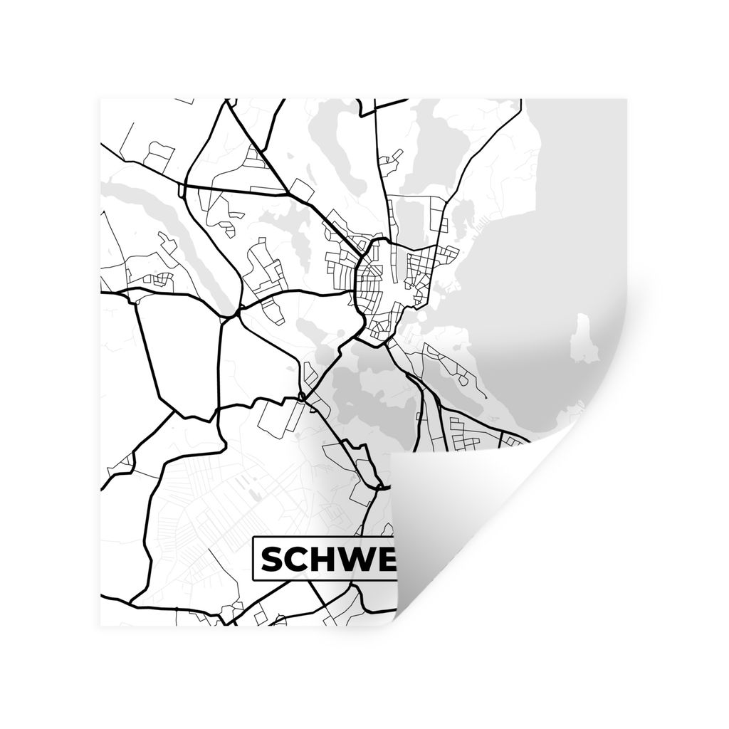 MuchoWow Wandtattoo Wandsticker Wandaufkleber Stadtplan - Schwerin - Karte 100x100 cm Selbstklebend und Repositionierbar - Wierderverwendbar - Se...