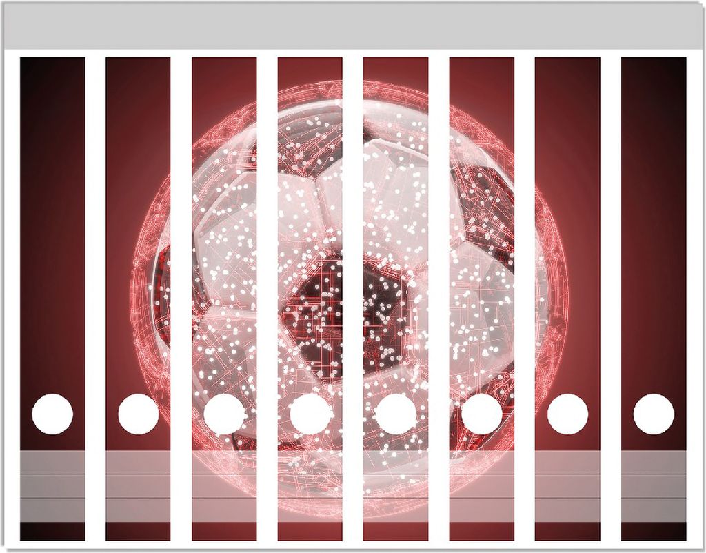 Wallario Ordnerrücken Sticker, selbstklebend für schmale Ordner, 8 Stück, Motiv Fußball digital - Netzwerk in rot