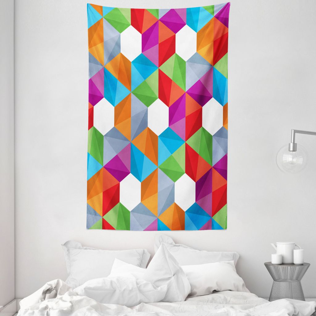 ABAKUHAUS Bunt Wandteppich und Tagesdecke, Retro Mosaic Triangle aus Weiches Mikrofaser Stoff Waschbar ohne Verblassen Digitaldruck, 140 x 230 cm, ...