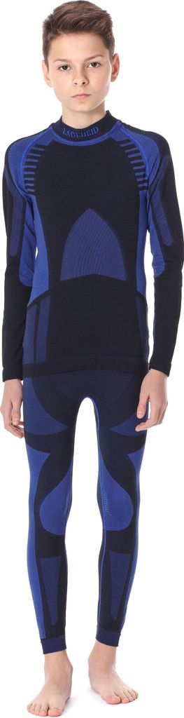 Ladeheid Kinder Mädchen Jungen Funktionsunterwäsche Set Langarm Shirt Lange Unterhose Thermoaktiv LASS0006 (Schwarz/Dunkelblau, 122-128)