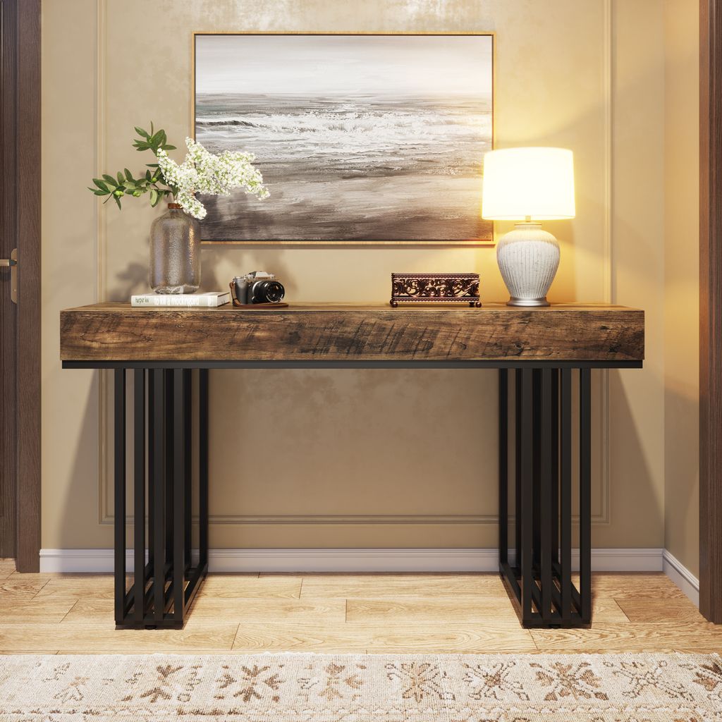 Wimarsbon Konsolentisch 106 Cm – Schmaler Eingangstisch Mit Regalen & Metallrahmen Für Flur, Wohnzimmer & Foyer (schwarze Holzmaserung)