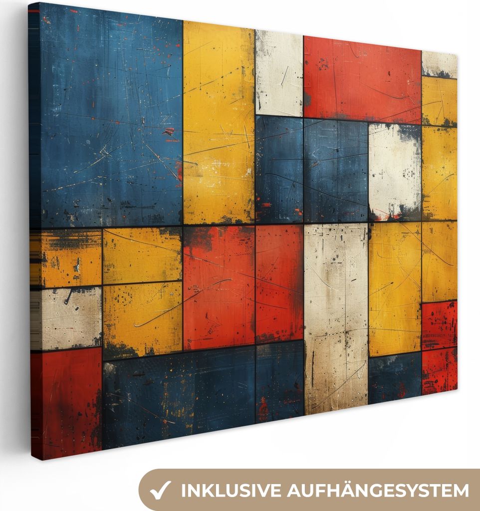 MuchoWow - Leinwandbilder - Mondrian-Stil - Kunst - Farbenfroh - Modern, Wandbild, Wanddeko Bilder Wohnzimmer, 120x90 cm