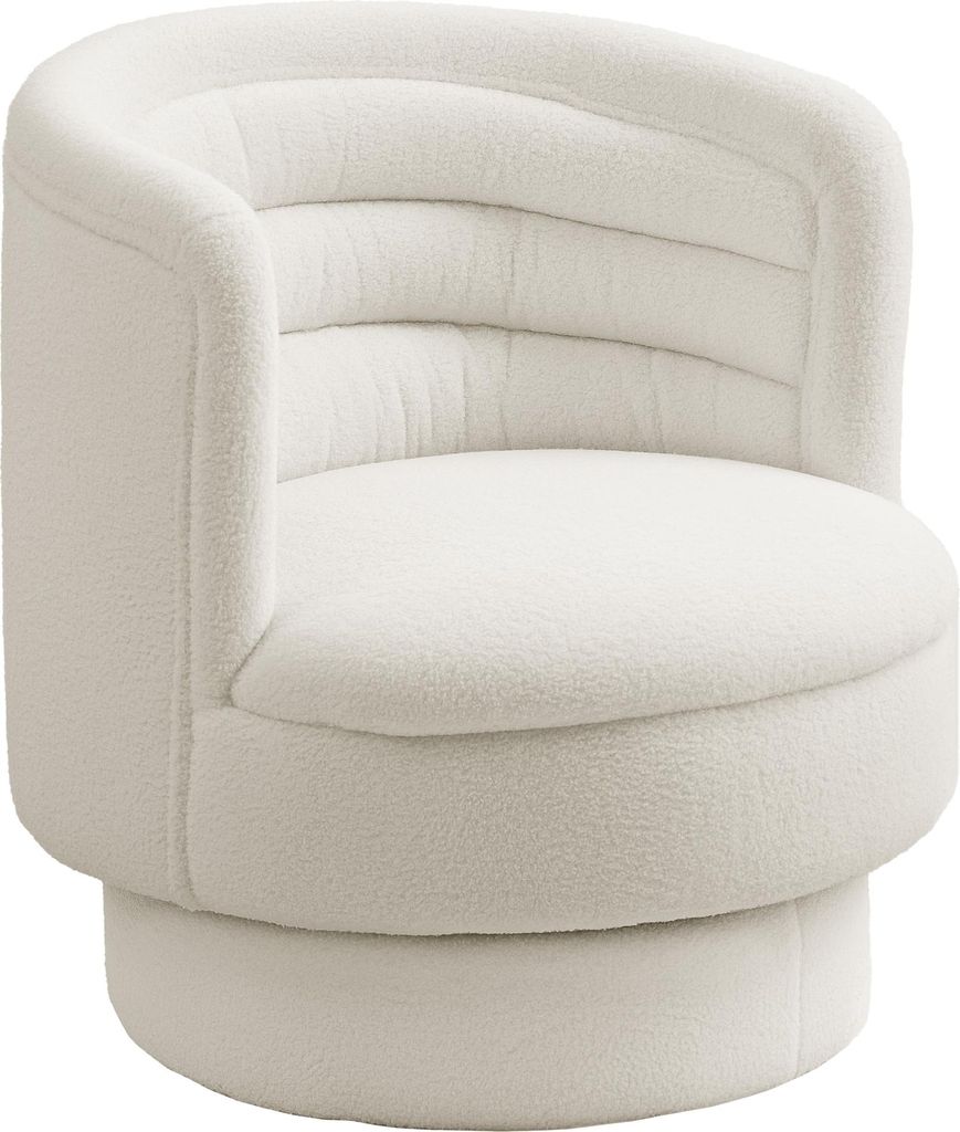 Drehbarer Polstersessel, Moderner Lounge-Sessel mit Kautschukholzrahmen, für Wohnzimmer, Schlafzimmer, Cremeweiß