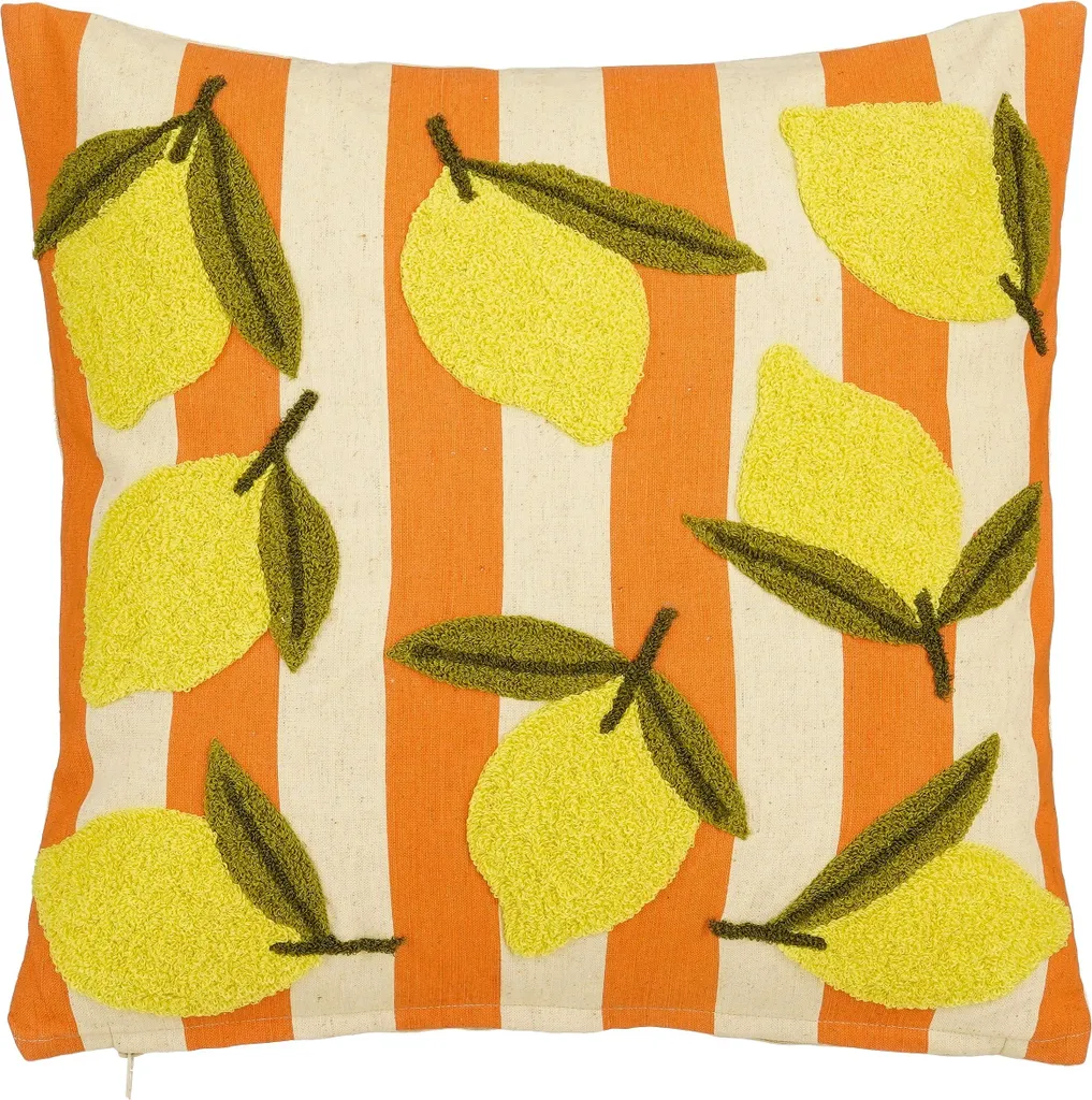 Coussin de canapé Mica Decorations Citrons 45x45 cm en coton blanc cassé