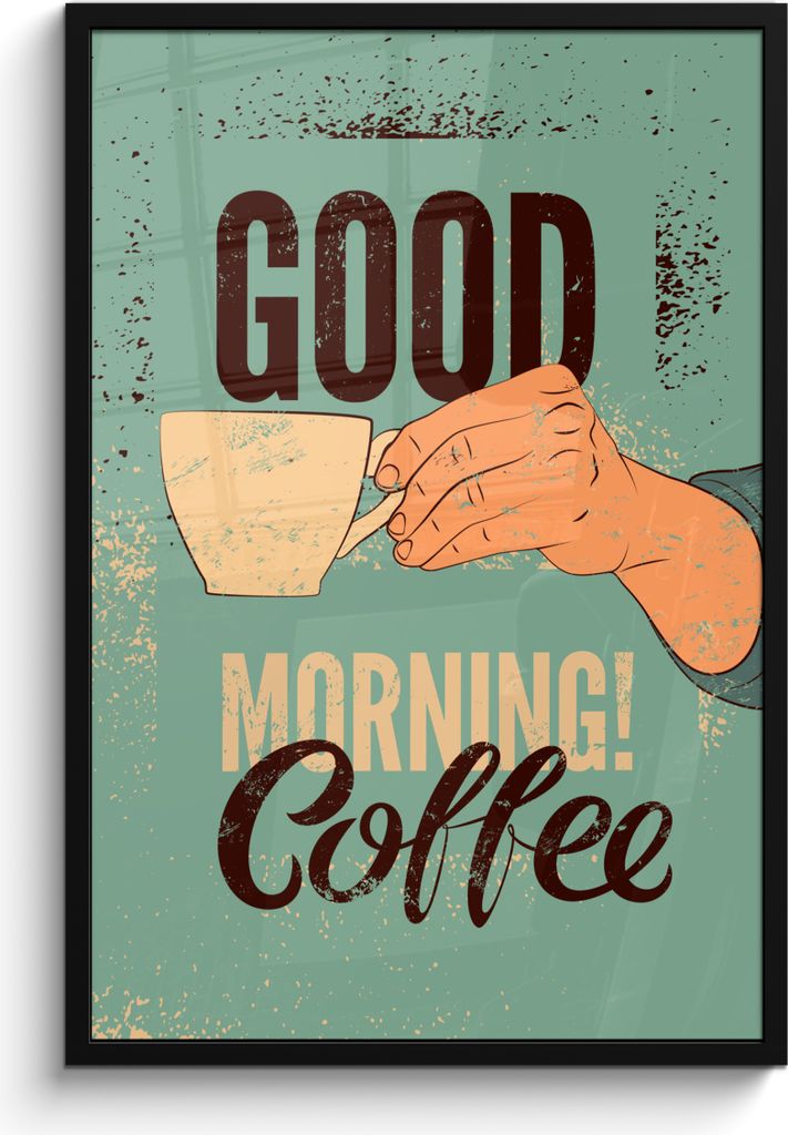 MuchoWow MuchoWow Gerahmtes Poster Kaffee - Zitate - Vintage - Guten Morgen! Kaffee 60x90 cm - Poster mit zchwarzem Bilderrahmen - Kunst
